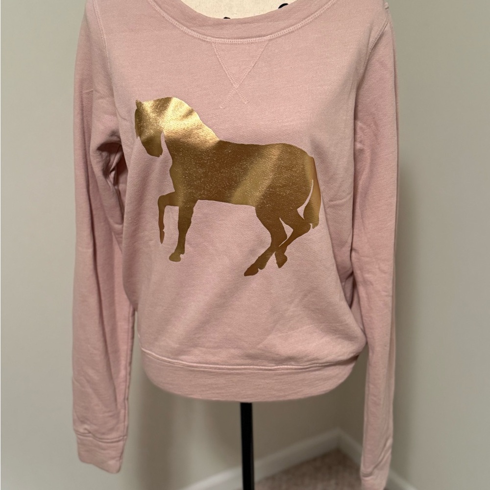 Pink and Gold Crew Neck Sweater with Animal Graphic